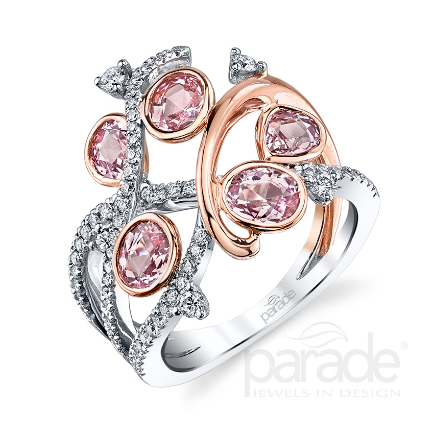 Contemporary diamond and pink sapphire fashion band by Parade Design.