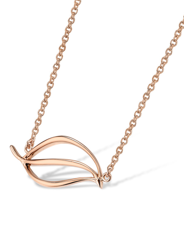 Designer rose gold leaf necklace by Parade Design.