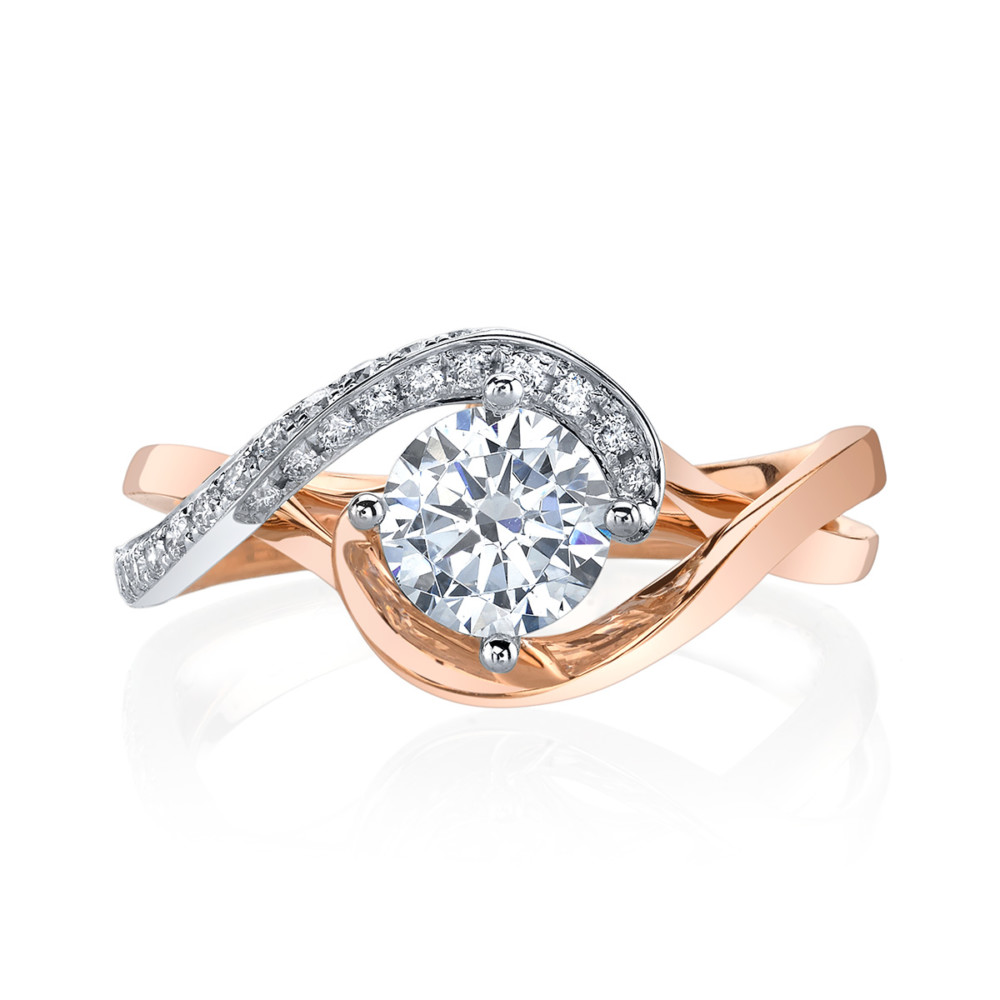 Contemporary, designer diamond engagement ring by Parade Design in two tone white and rose gold.