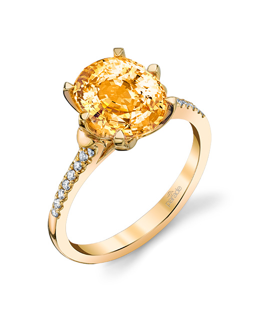 Designer diamond and peach sapphire ring by Parade Design.
