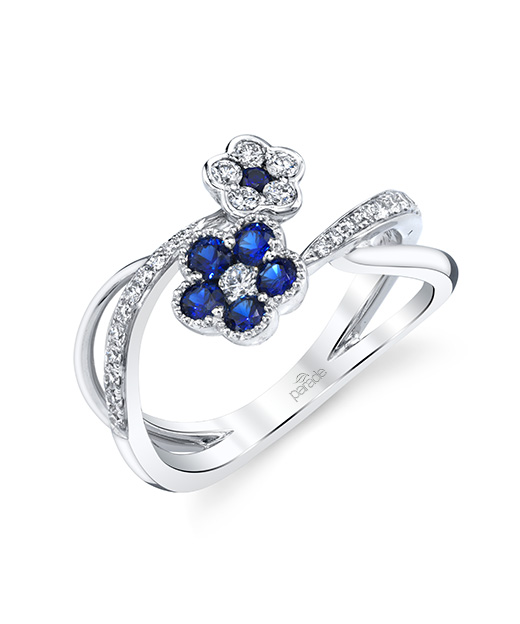 Designer diamond and blue sapphire fashion floral ring by Parade Design.